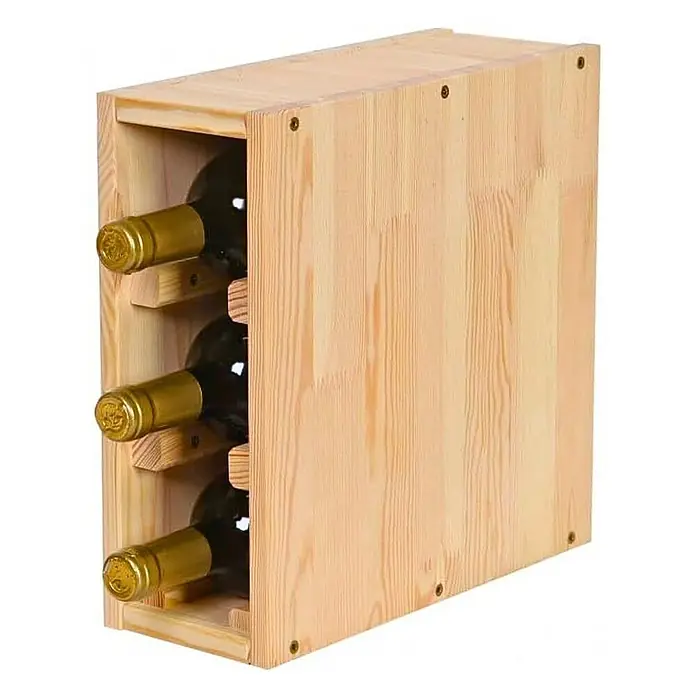 Proregal Flaschenregal Modulares Weinregal VINCELLAR MOD für 3 Flaschen - L x B x H: 30 x 12 x 30 cm, Holz - Helles Weinregal aus Holz für drei liegende dunkle Weinflaschen.