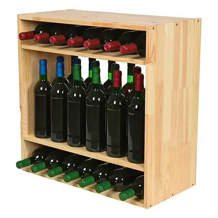 Proregal Flaschenregal Modulares Weinregal VINCELLAR MOD für 32 Flaschen - L x B x H: 30 x 60 x 60 cm, Holz - Helles Weinregal aus Holz mit drei Regalböden, in dem mehrere Weinflaschen horizontal und vertikal gelagert werden.