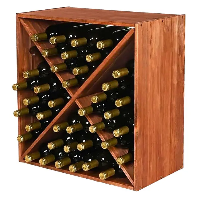 Proregal Flaschenregal Modulares Weinregal VINCELLAR MOD für 40 Flaschen - L x B x H: 30 x 60 x 60 cm, Holz - Braunes Holzweinregal mit diagonalen Einsätzen für mehrere Weinflaschen.