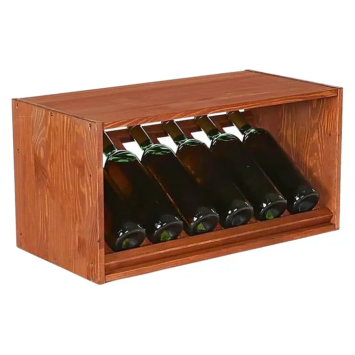 Proregal Flaschenregal Modulares Weinregal VINCELLAR MOD für 6 Flaschen - Holz - Rotbraunes Holz-Weinregal mit sechs schrägen dunklen Weinflaschen.
