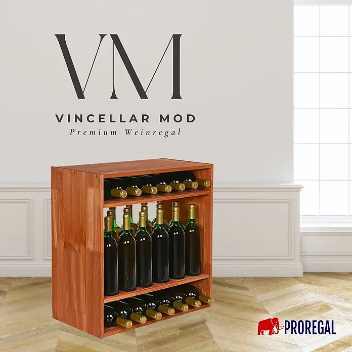Proregal Flaschenregal Modulares Weinregal VINCELLAR MOD für 32 Flaschen - Holz - Braunes Weinregal aus Holz mit mehreren Weinflaschen.