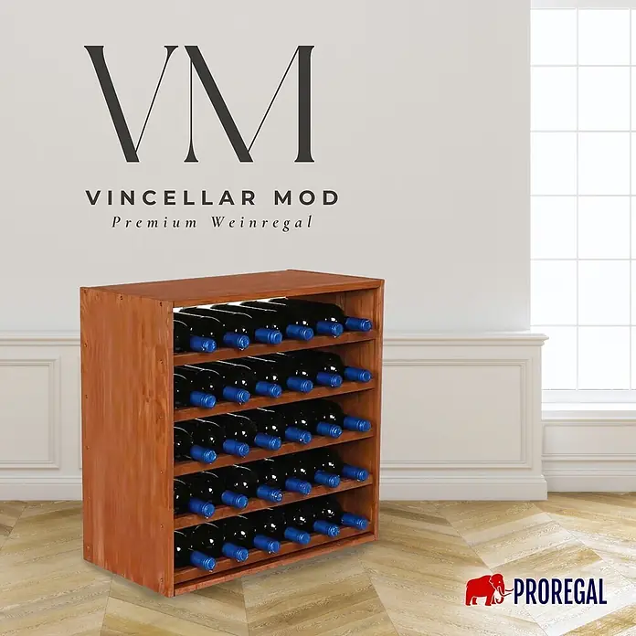 Proregal Flaschenregal Modulares Weinregal VINCELLAR MOD für 30 Flaschen - Holz - Rotbraunes Weinregal aus Holz, das mehrere Weinflaschen aufbewahrt.
