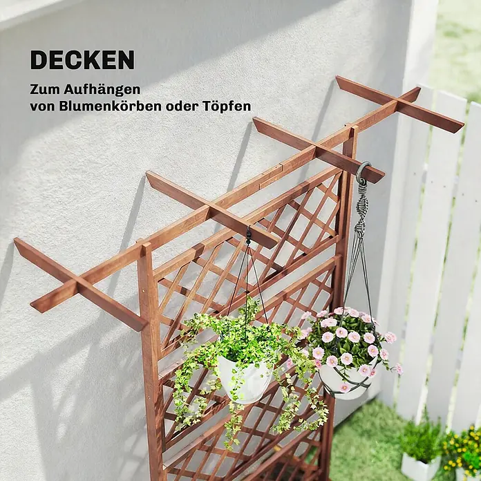 Outsunny Hochbeet - Holz, Orange - Braunes Holzspalier mit oberen Querbalken zum Aufhängen von Blumenampeln und Töpfen.