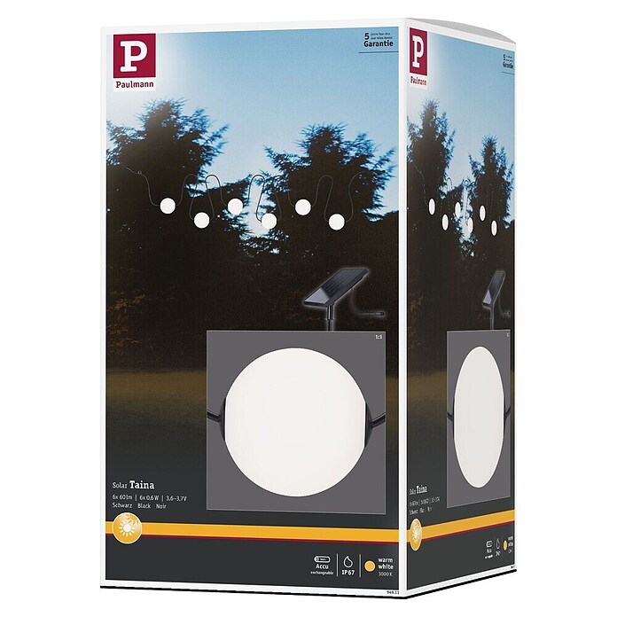 Paulmann LED-Lichterkette Taina (Außen, Lichtfarbe: Warmweiß, Anzahl Leuchtmittel: 6 Stk., Solarbetrieben, Länge: 5,8 m) | BAUHAUS
