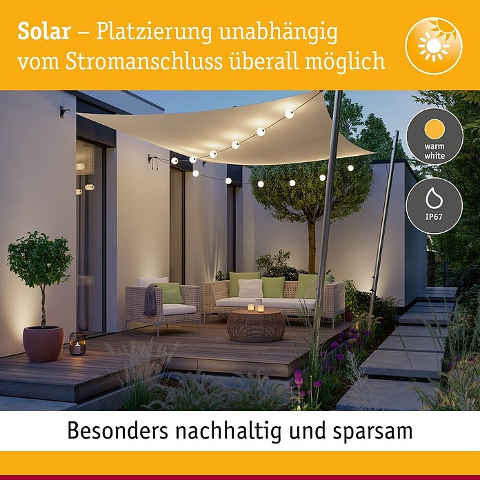 Paulmann LED-Lichterkette Taina (Außen, Lichtfarbe: Warmweiß, Anzahl Leuchtmittel: 6 Stk., Solarbetrieben, Länge: 5,8 m) | BAUHAUS