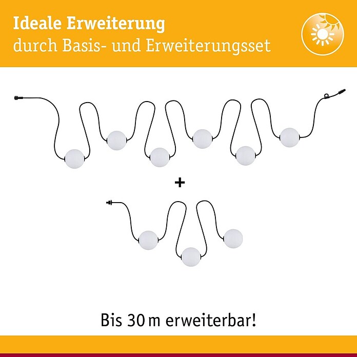 Paulmann LED-Lichterkette Taina (Außen, Lichtfarbe: Warmweiß, Anzahl Leuchtmittel: 6 Stk., Solarbetrieben, Länge: 5,8 m) | BAUHAUS