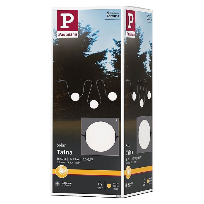 Paulmann Erweiterungs-Set Lichterkette Taina (Schwarz, Länge: 1,71 m, Anzahl Leuchtmittel: 3 Stk., Warmweiß) | BAUHAUS