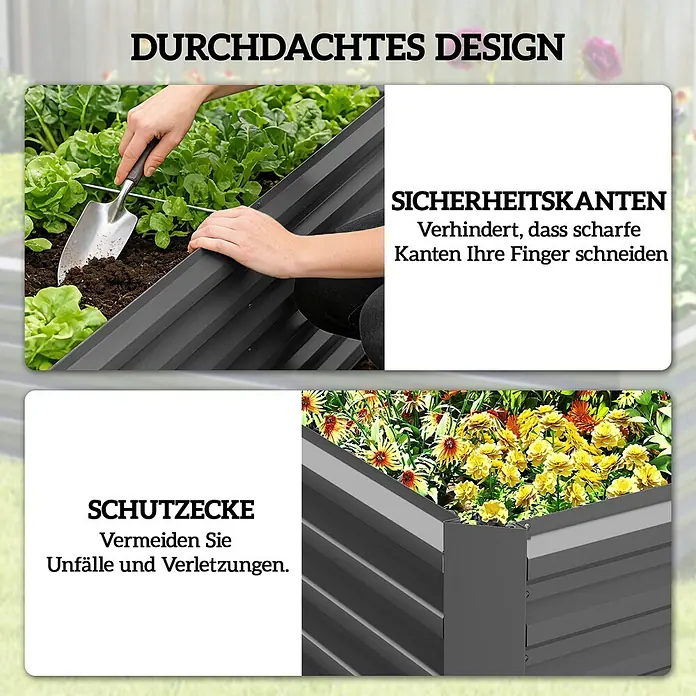 Outsunny Hochbeet - 180 x 90 x 57,5 cm, Stahl, Dunkelgrau - Dunkelgraues Hochbeet aus Wellblech mit Sicherheitskanten und Schutzecken für sicheres Gärtnern.