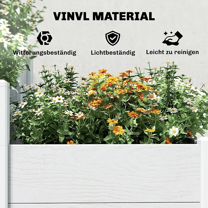 Outsunny Hochbeet - 120 x 80 x 64 cm, Kunststoff, Weiß - Weißer Vinyl-Pflanzkasten mit bunten Blumen, wetter-, lichtbeständig und leicht zu reinigen.