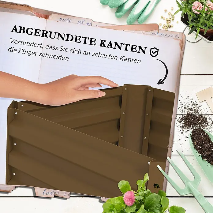 Outsunny Hochbeet - 61 x 61 x 140 cm, Stahl, Braun - Braunes Hochbeet aus Metall mit abgerundeten Kanten für Sicherheit.