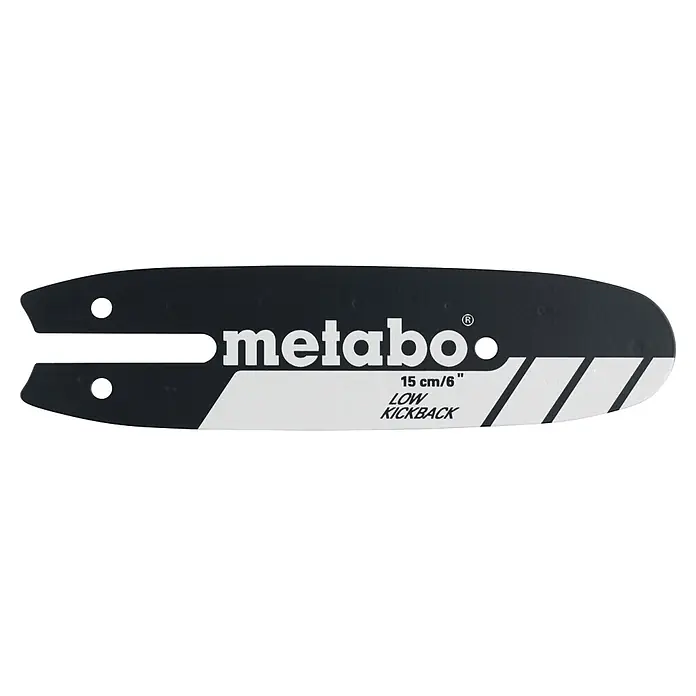 Metabo Ersatz-Schwert - Passend für: Metabo Akku-Gehölzsäge MS 18 LTX 15 - Schwarze Metabo Kettensägen-Führungsschiene, 15 cm/6 Zoll, mit Aufschrift "LOW KICKBACK".