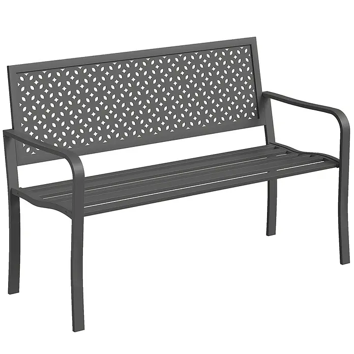 Furnicato Gartenbank pulverbeschichtet - B x T x H: 61 x 127 x 85 cm, Stahl, Dunkelgrau - Dunkelgraue Metallgartenbank mit Lattenrostsitz und dekorativer gemusterter Rückenlehne.