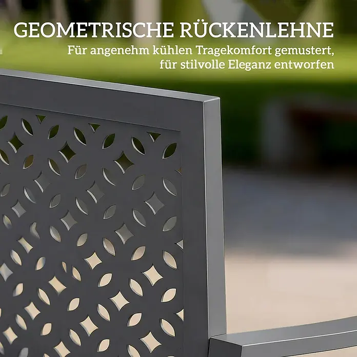 Furnicato Gartenbank pulverbeschichtet - B x T x H: 61 x 127 x 85 cm, Stahl, Dunkelgrau - Dunkelgraue Metallrückenlehne mit komplexem geometrischem Lochmuster, für kühlen Komfort und stilvolle Eleganz.