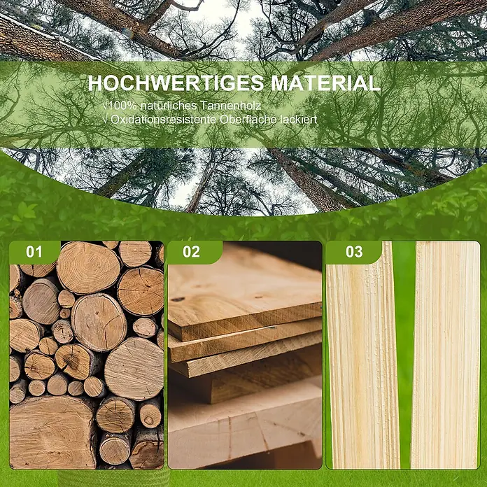 Outsunny Gartenbank - Tanne, Naturholz - Hochwertiges Natur-Tannenholz in drei Formen: gestapelte Stämme, rohe Bretter und fertige Platten.