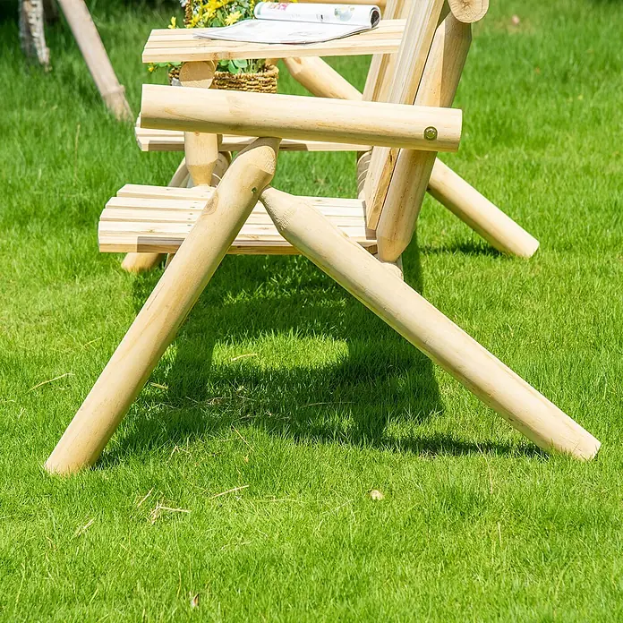 Outsunny Gartenbank - Tanne, Naturholz - Heller Holzgartenstuhl mit integriertem Beistelltisch.