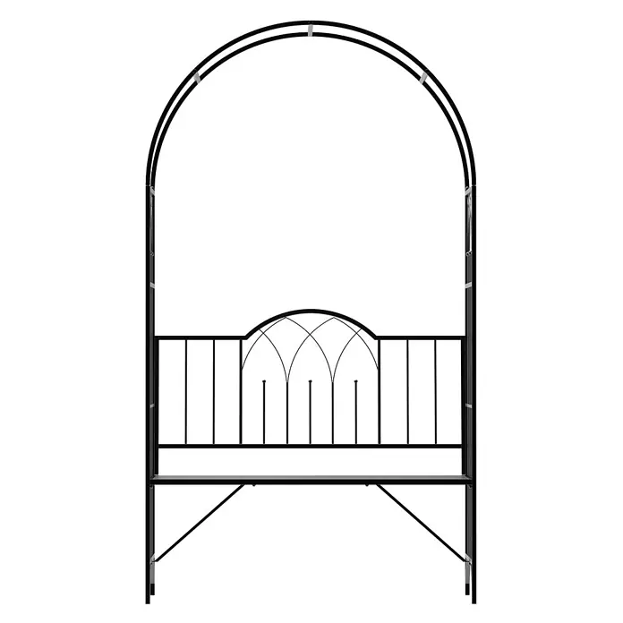 Outsunny Gartenbank - B x T x H: 59 x 59 x 203 cm, Metall, Schwarz - Schwarzer Metall-Gartenbogen mit integrierter Bank und kunstvoller Rückenlehne.
