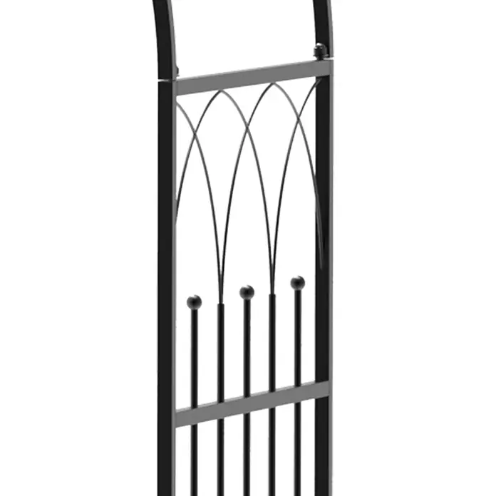 Outsunny Gartenbank - B x T x H: 59 x 59 x 203 cm, Metall, Schwarz - Schwarzer Metall-Gartenbogen-Abschnitt mit dekorativ gebogenen Stäben und Kugelaufsätzen.