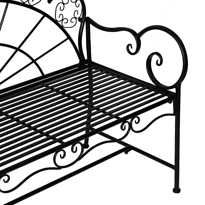 Furnicato Gartenbank pulverbeschichtet - B x T x H: 55,5 x 107 x 90,5 cm, Metall, Schwarz - Schwarze verzierte Metallgartenbank mit geschwungenen Details an Rückenlehne und Armlehnen.