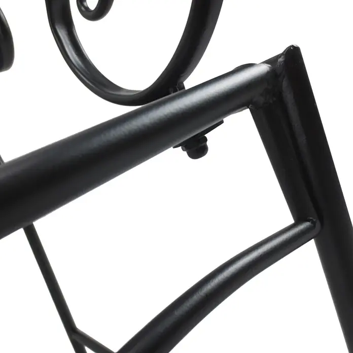 Outsunny Gartenbank - Metall, Schwarz - Nahaufnahme eines schwarzen Metallmöbelrahmens mit Zierschnörkeln und robuster Konstruktion, mit Schraubverbindung.