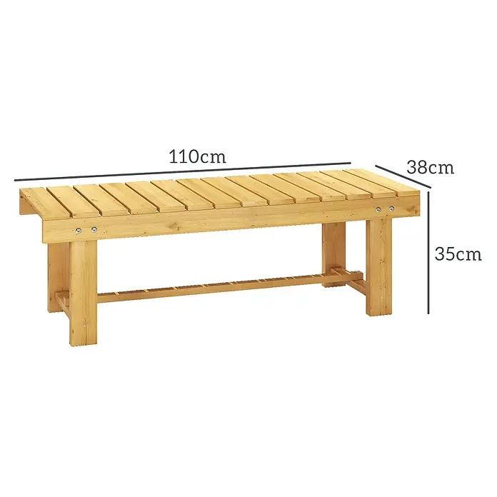 Outsunny Gartenbank - B x T x H: 38 x 38 x 35 cm, Tannenholz, Naturholz - Helle Holzlattenbank, 110 cm lang, 38 cm breit und 35 cm hoch.