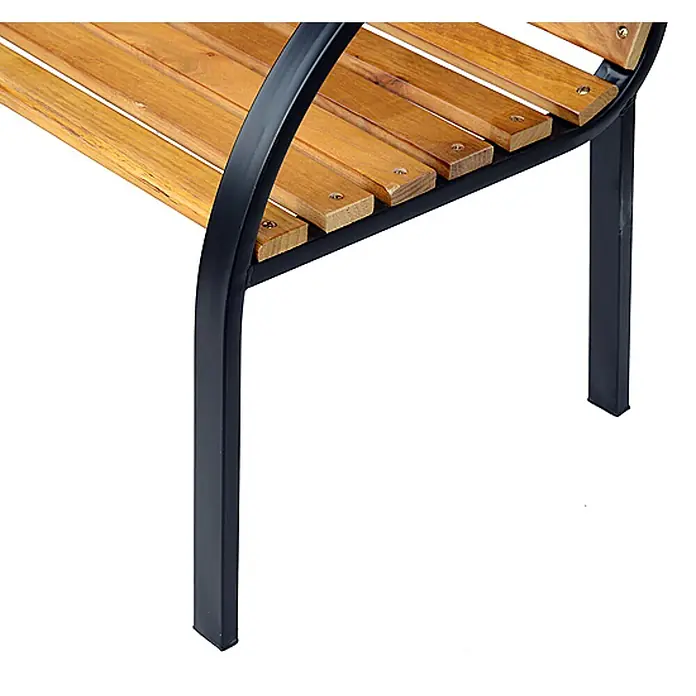 Furnicato Gartenbank Kiefernholz - B x T x H: 60 x 122 x 83 cm, Legierter Stahl/Holz, Naturholz - Bänkeecke mit Naturholzlatten und schwarzem Metallgestell.
