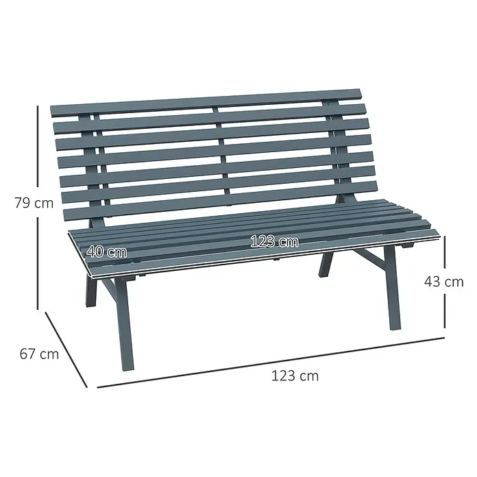 Outsunny Gartenbank - B x T x H: 67 x 67 x 79 cm, Aluminium, Blau - Anthrazitgraue Gartenbank mit Lattenrost und Rückenlehne.