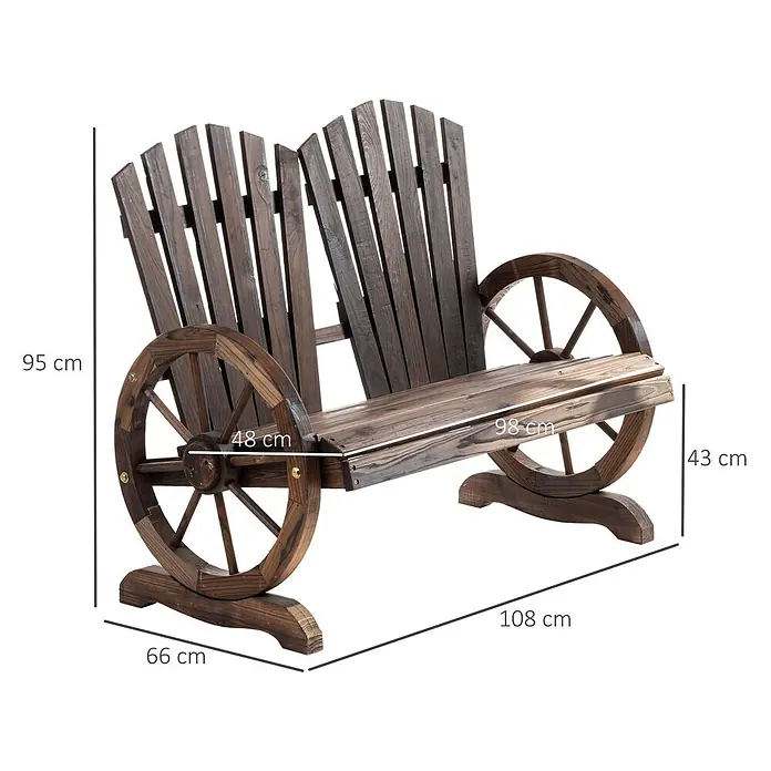 Outsunny Gartenbank - Tannenholz, Dunkelbraun - Dunkelbraune Gartenbank aus Holz mit Wagenrad-Armlehnen, Lattenrückenlehne und Sitzfläche. Maße: 108B x 66T x 95H cm.