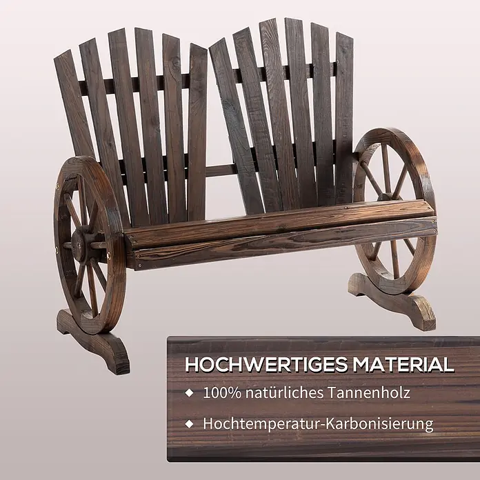 Outsunny Gartenbank - Tannenholz, Dunkelbraun - Dunkelbraune Gartenbank aus karbonisiertem Tannenholz mit Wagenrad-Armlehnen.