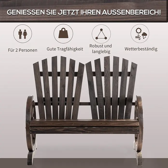 Outsunny Gartenbank - Tannenholz, Dunkelbraun - Dunkelbraune Holzschaukelbank für zwei Personen, robust und wetterbeständig für den Außenbereich.