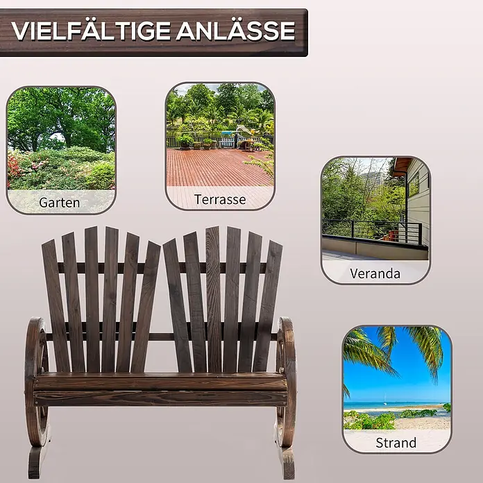 Outsunny Gartenbank - Tannenholz, Dunkelbraun - Dunkelbraune hölzerne Zweisitzer-Schaukelbank, passend für Garten, Terrasse, Veranda oder Strand.