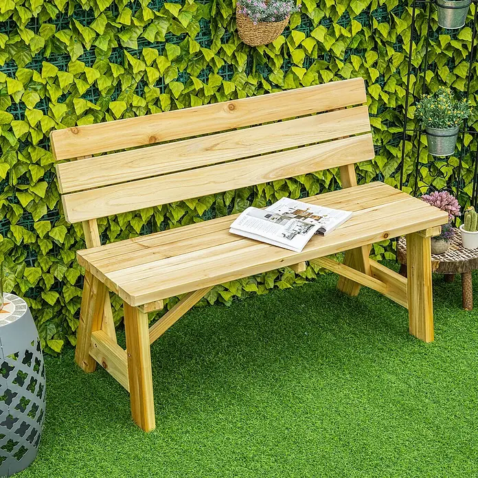 Outsunny Gartenbank - B x T x H: 56 x 56 x 80 cm, Kieferholz, Naturholz - Leichte Holzgartenbank mit Magazin, ideal zum Entspannen im Freien.