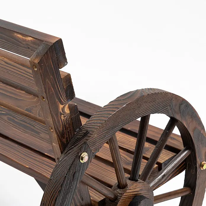 Outsunny Gartenbank - B x T x H: 56 x 56 x 79 cm, Tannenholz, Braun - Dunkelbraune rustikale Holzbank mit Wagenradseiten.