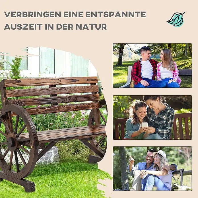 Furnicato Gartenbank Tannen-Massivholz - B x T x H: 56 x 105,5 x 79 cm, Tannenholz, Braun - Dunkelbraune Holzgartenbank mit einzigartigen Wagenrad-Armlehnen für Entspannung im Freien.
