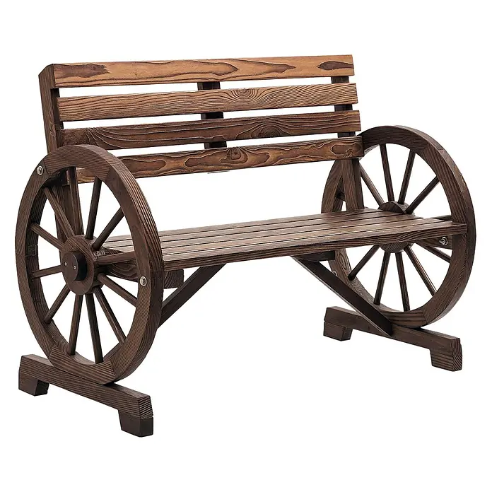 Outsunny Gartenbank - B x T x H: 56 x 56 x 79 cm, Tannenholz, Braun - Dunkel gebeizte Holzgartenbank mit Wagenrad-Armlehnen.