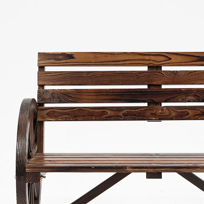Furnicato Gartenbank Tannen-Massivholz - B x T x H: 56 x 105,5 x 79 cm, Tannenholz, Braun - Dunkel gebeizte Holzbank mit dekorativem Wagenrad an der Seite.