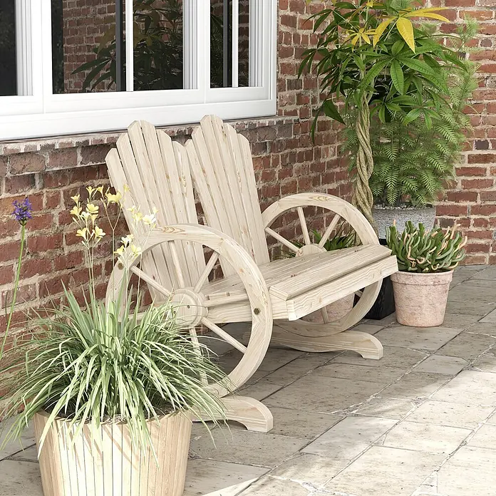 Furnicato Gartenbank Tannenholz verkohlt - B x T x H: 66 x 108 x 95 cm, Tannenholz, Naturholz - Helle Holzgartenbank im Adirondack-Stil mit Wagenrad-Armlehnen, ideal für Terrassen.
