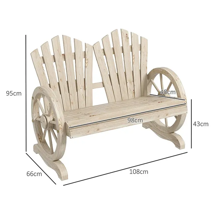 Outsunny Gartenbank - Tannenholz, Naturholz - Gartenbank aus hellem Holz mit Wagenrad-Armlehnen, ideal für den Außenbereich.