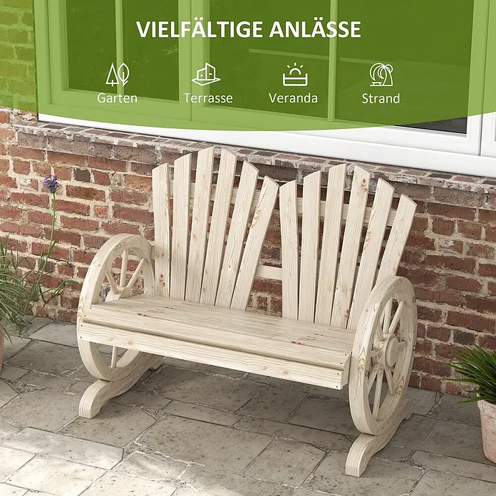 Furnicato Gartenbank Tannenholz verkohlt - B x T x H: 66 x 108 x 95 cm, Tannenholz, Naturholz - Helle Holzgartenbank mit einzigartigen Wagenrad-Armlehnen und Lamellenrückenlehne, ideal für den Außenbereich.