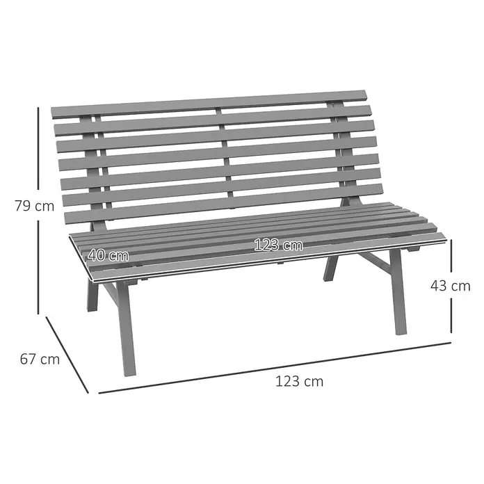 Outsunny Gartenbank - B x T x H: 67 x 67 x 79 cm, Aluminium, Grau - Graue Lattenbank für den Außenbereich.