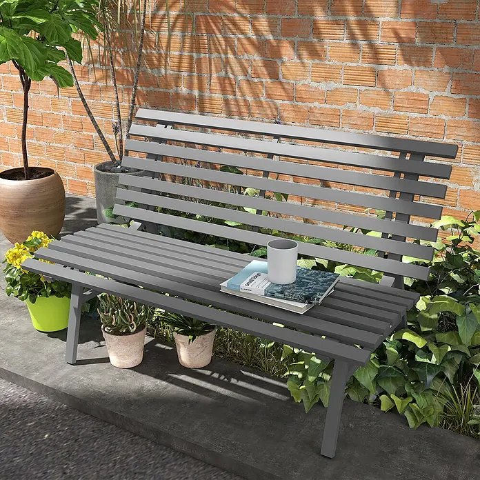 Furnicato Gartenbank - B x T x H: 67 x 67 x 79 cm, Aluminium, Grau - Dunkelgraue Lattenbank aus Metall für den Garten.