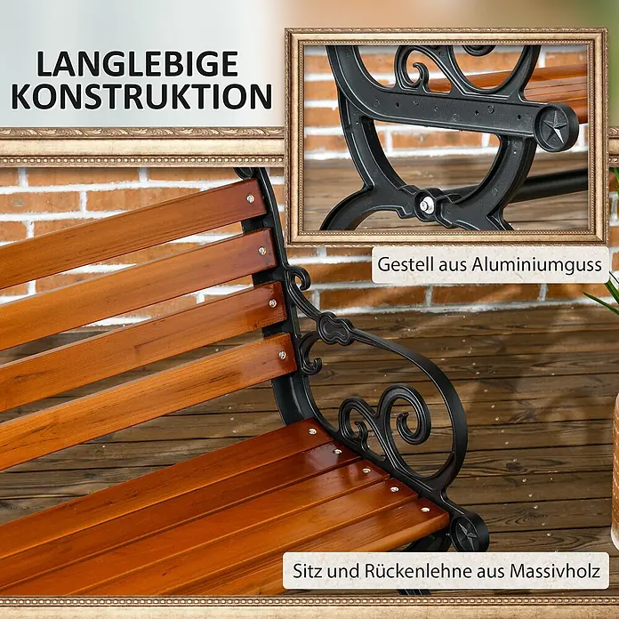 Furnicato Gartenbank - Aluminium/Holz, Teak - Robuste Gartenbank mit schwarzem Aluminiumgussgestell und warmbraunen Massivholzlatten für Sitz und Rückenlehne.