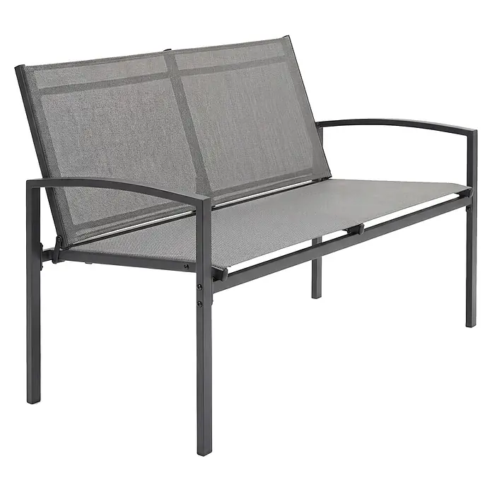 Outsunny Gartenbank - B x T x H: 66 x 66 x 80 cm, Metall, Netzstoff, Grau - Dunkelgraue Zweisitzer-Gartenbank mit Metallrahmen und grauer Netzstoff-Sitzfläche und Rückenlehne.