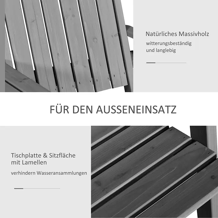Outsunny Gartenbank - Tannenholz, Grau - Graue Outdoor-Möbel aus wetterfestem Massivholz mit Lamellen zur Wasserableitung.
