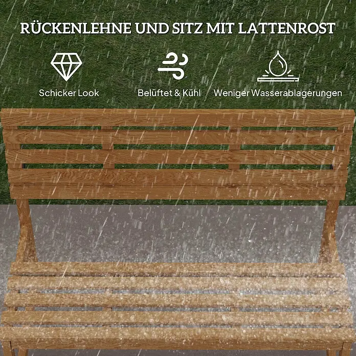 Outsunny Gartenbank - B x T x H: 61 x 61 x 89 cm, Kiefernholz, Teak - Holzbank mit Lattenrost an Rückenlehne und Sitz für optimale Belüftung und Wasserablauf.