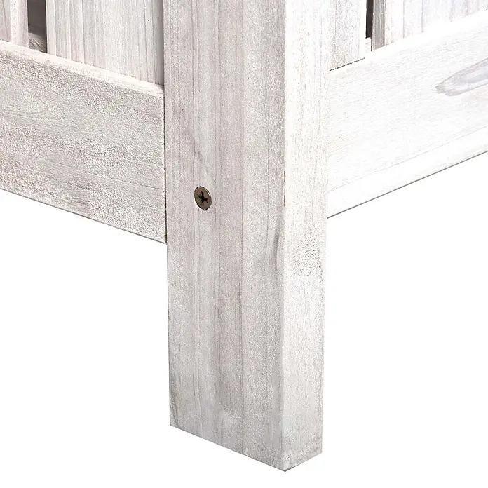 Outsunny Gartenbank - B x T x H: 61 x 61 x 85 cm, Tannenholz, Weiß - Helle Holzeckverbindung eines Möbelstücks, eine Schraube verbindet zwei Bretter.