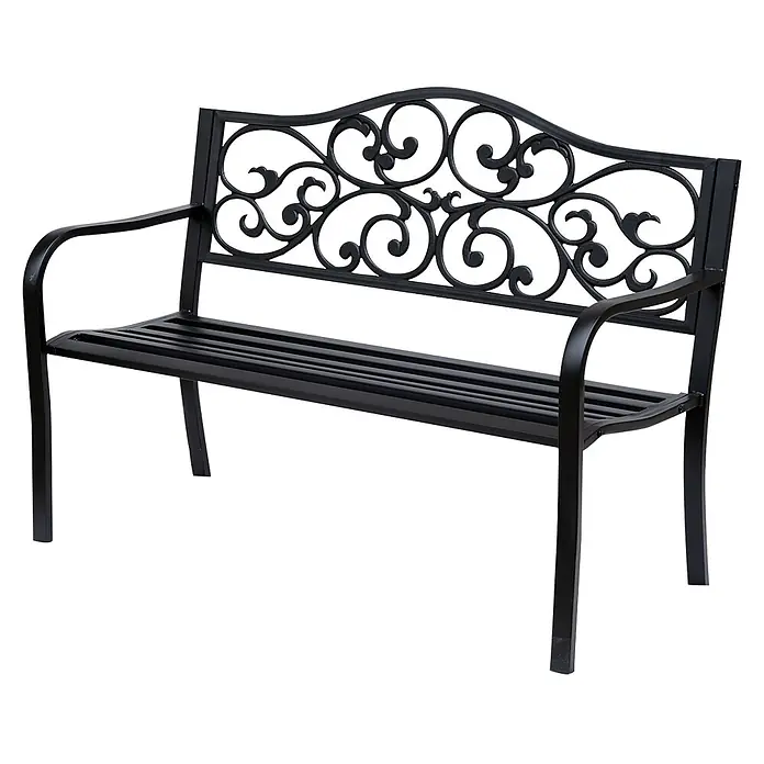 Furnicato Gartenbank Epoxy-Metall - B x T x H: 60 x 127 x 89 cm, Metall, Schwarz - Schwarze, verzierte Metallgartenbank mit geschwungener Rückenlehne und Lattenrostsitz.