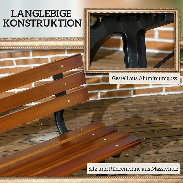 Outsunny Gartenbank - B x T x H: 57 x 57 x 70 cm, Gusseisen, Tannenholz, Kaffee - Gartenbank aus Massivholz und Aluminiumguss.