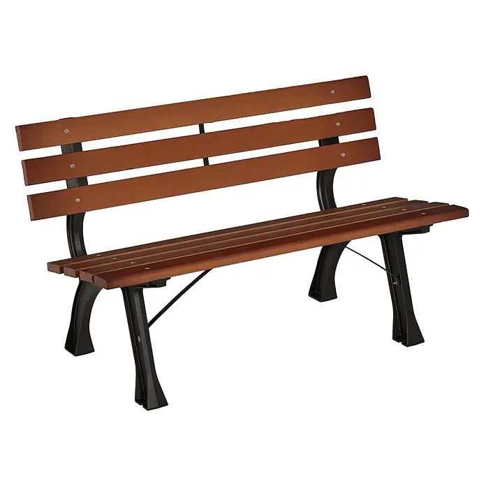 Outsunny Gartenbank - B x T x H: 57 x 57 x 70 cm, Gusseisen, Tannenholz, Kaffee - Braune Lamellenbank aus Holz mit schwarzem Metallrahmen, ideal für den Außenbereich.