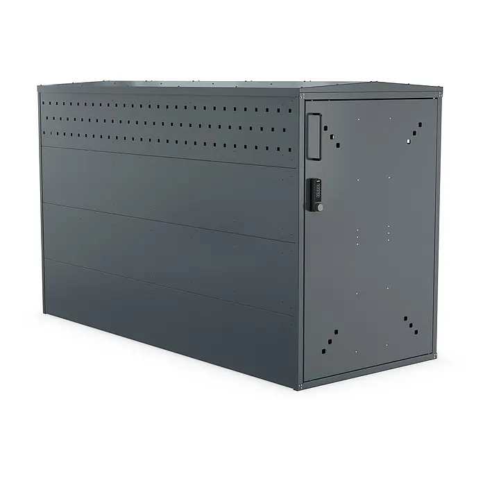 WSM Fahrradgarage BikeBox 1 ID Code - Anthrazit - Dunkelgrauer Metall-Außenlagerschrank mit Belüftung und digitalem Tastenschloss.