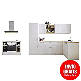 Respekta Cocina de isla Anton con fuego (An x L: 280 x 172 cm, Blanco, Con electrodomésticos)